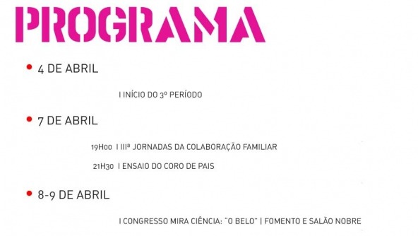 Planalto - Calendário de abril